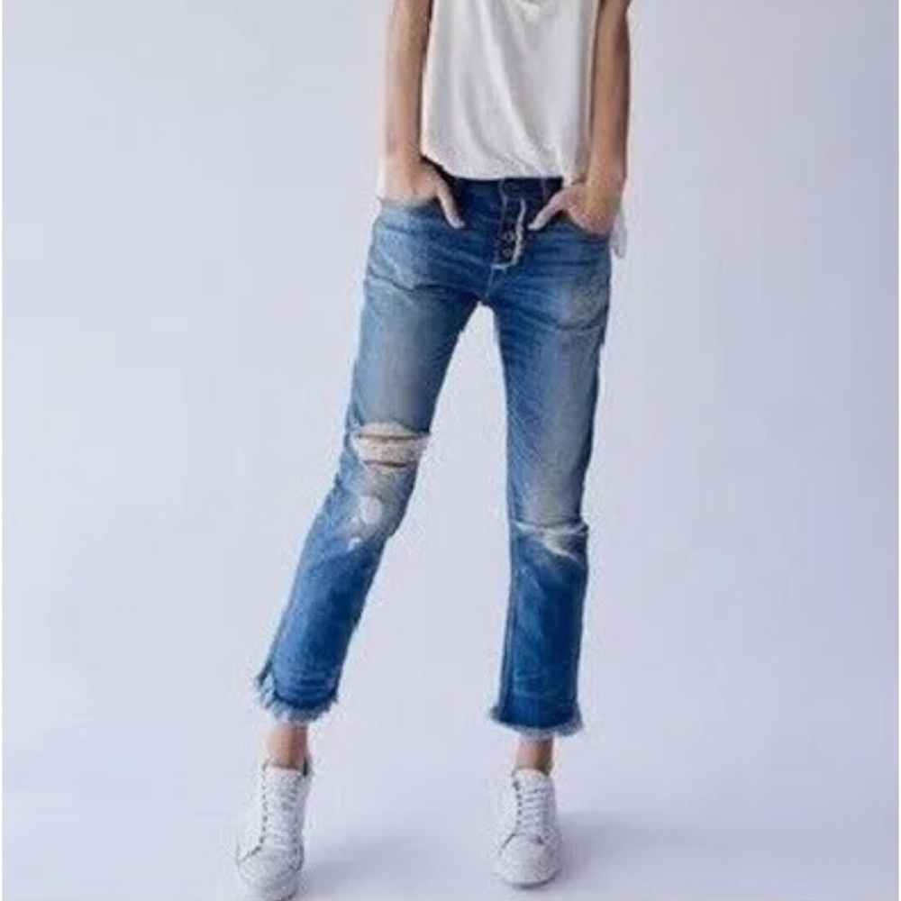 NSF Ripped Frayed Cuffs Cropped Jeans - Pacific
